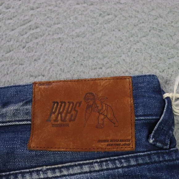 NWT PRPS Rambler Jeans Men 34 Blue Skinny Fit Low Front Rise Button Fly Distress